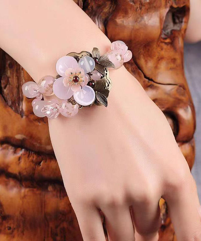 Diy Pink Alloy Crystal Coloured Glaze Agate Shell Flower Charm Bracelet