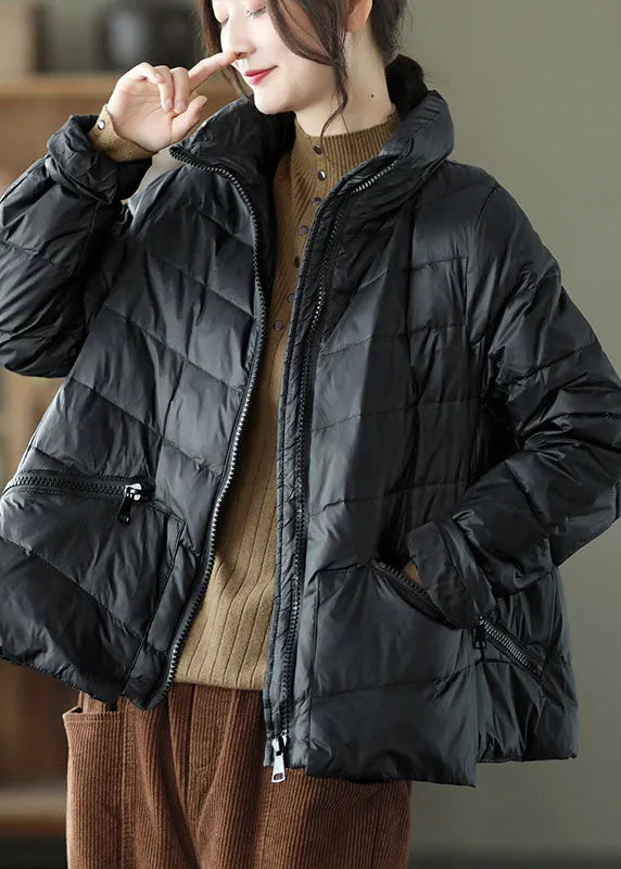 Unique Khaki Stand Collar Pockets Winter Down Coats