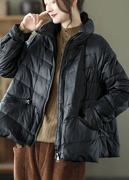 Unique Khaki Stand Collar Pockets Winter Down Coats