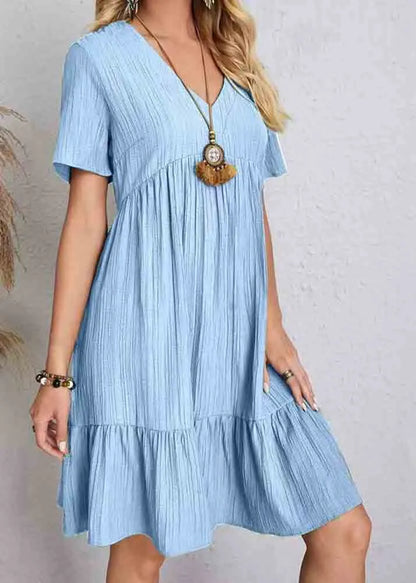 Army Green V Neck Patchwork Cotton Day Dress Summer