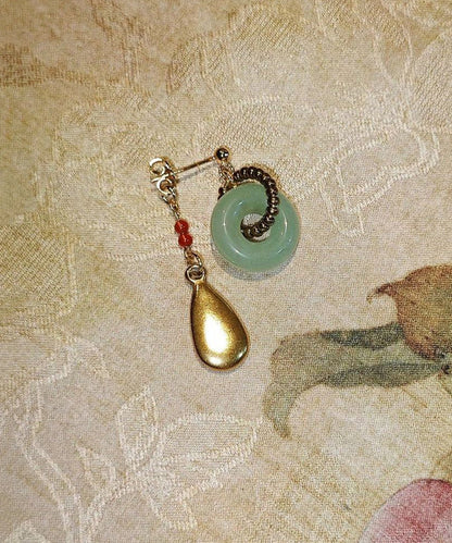 Gold Stainless Steel Overgild Jade Water Drop Drop Earrings