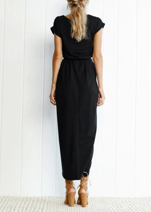 European and American Front Open Asymmetrical Short Sleeved Dress