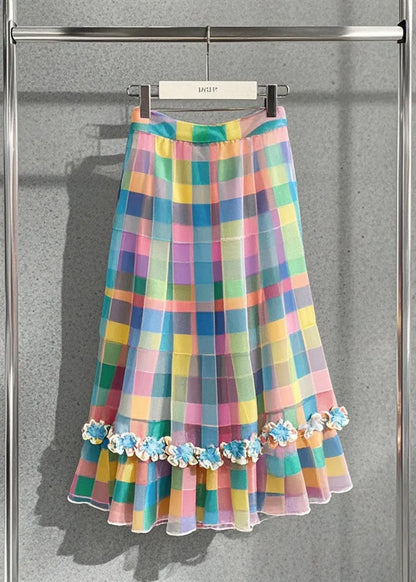 Rainbow Plaid Tulle a Line Skirts Summer