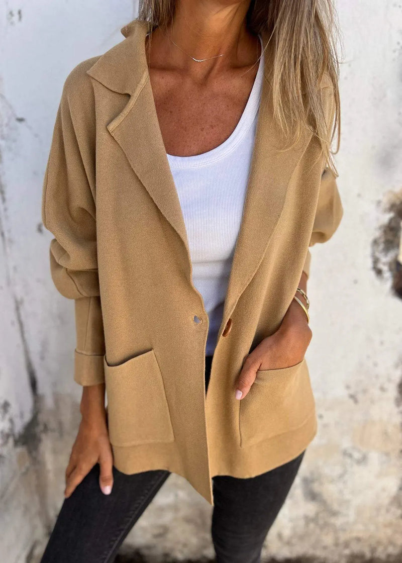 Khaki Peter Pan Collar Pockets Coats Fall