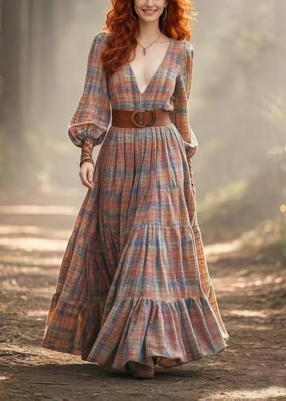 Cinched Plaid Cotton Vacation Dress Spring