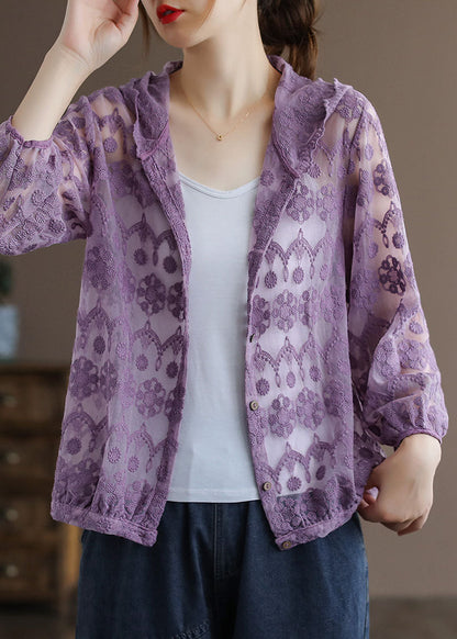 Handmade Red Embroidered Patchwork Cotton Hooded Coat Long Sleeve
