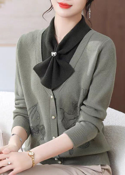 Green Bow Patchwork Knit Pullover Spring