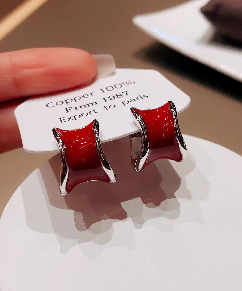 Light Irregular Wine Red Copper Hoop Earrings