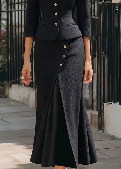 Modern White Suit Coat and Skirts Cotton Two Pieces Set Fall
