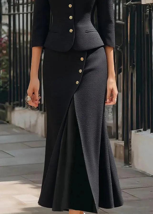 Modern White Suit Coat and Skirts Cotton Two Pieces Set Fall
