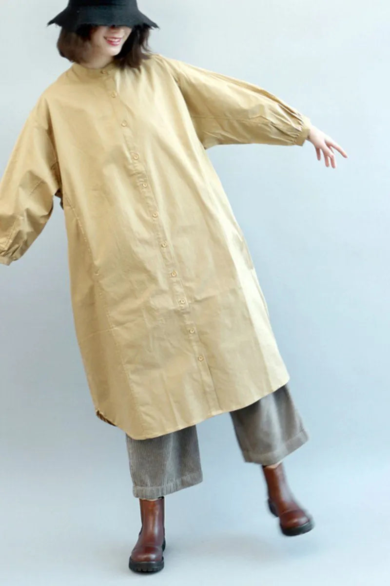 Loose Shirt Dress, Stand Collar Winter Long Shirt