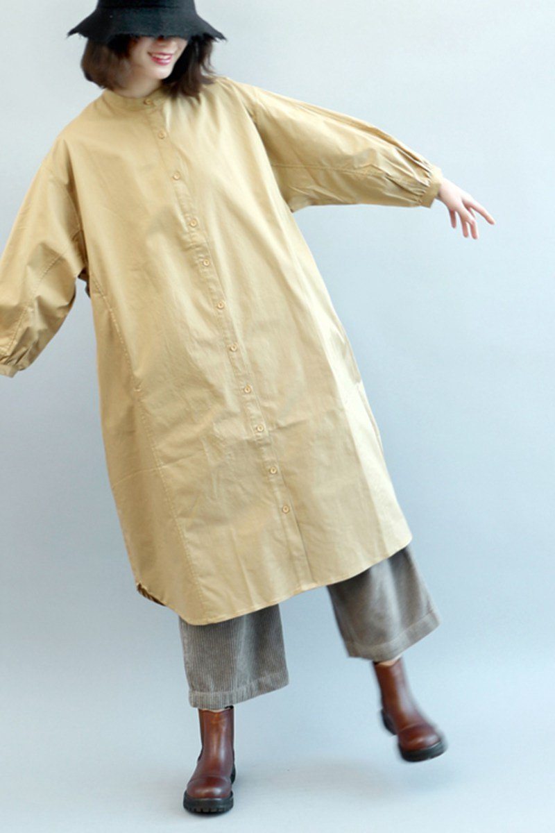Loose Shirt Dress, Stand Collar Winter Long Shirt