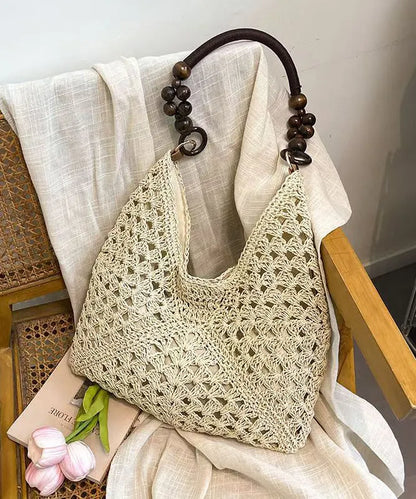 Art Brown Hollow Out Knit Fabric Shoulder Bags
