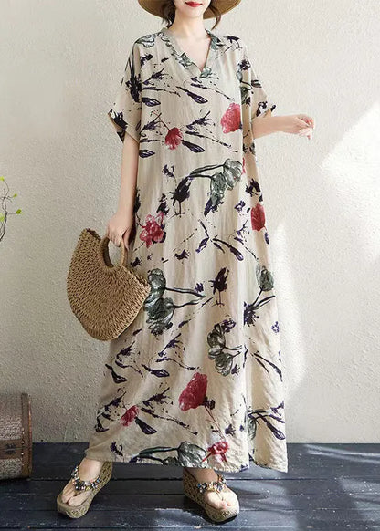 Italian Khaki Oversized Print Cotton Dresses Summer
