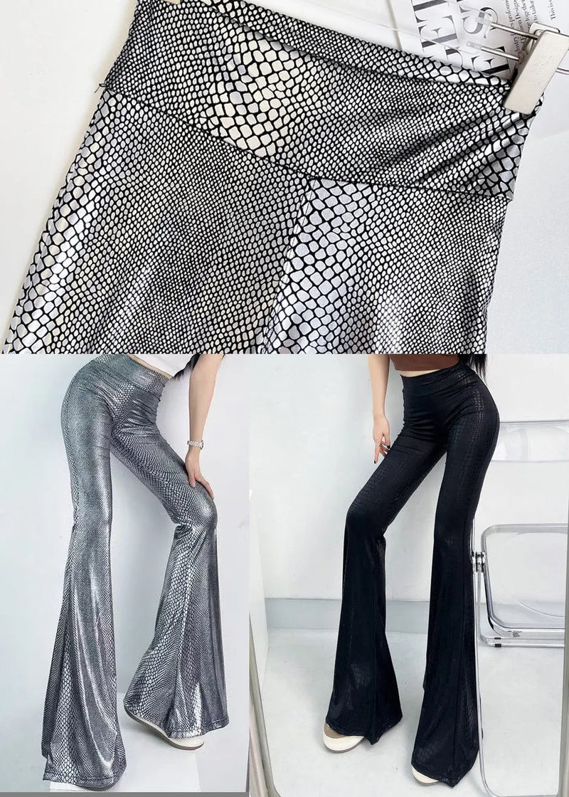 Silvery Snakeskin Pattern Tummy Control Flared Trousers Fall