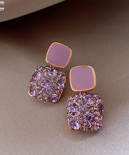 Purple Metal Gem Stone Stud Earrings