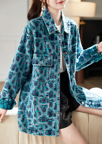 Blue Peter Pan Collar Embroidered Button Shirt Fall