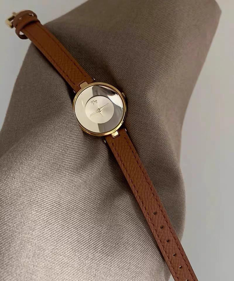 Brown Leather Alloy Hardlex Crystal Watches