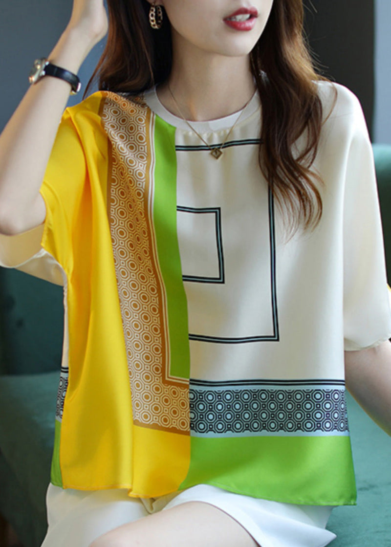 Modern Yellow O-neck Print Top Short Sleeve