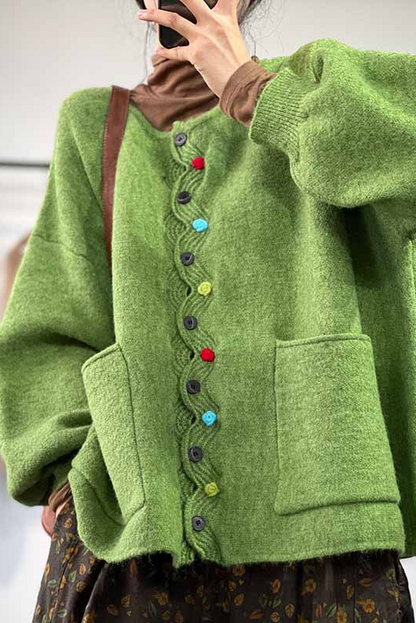 -fall Color Buttoned Warm Knit Cardigan