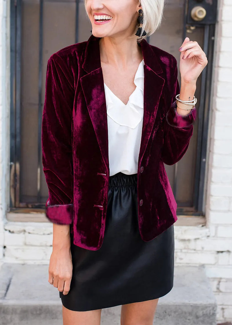 Blackish Green Notched Pockets Velvet Suit Coat Fall