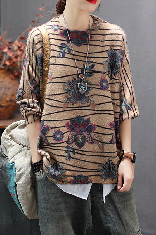 -loose Sweater Imitation Mink Velvet Print Top