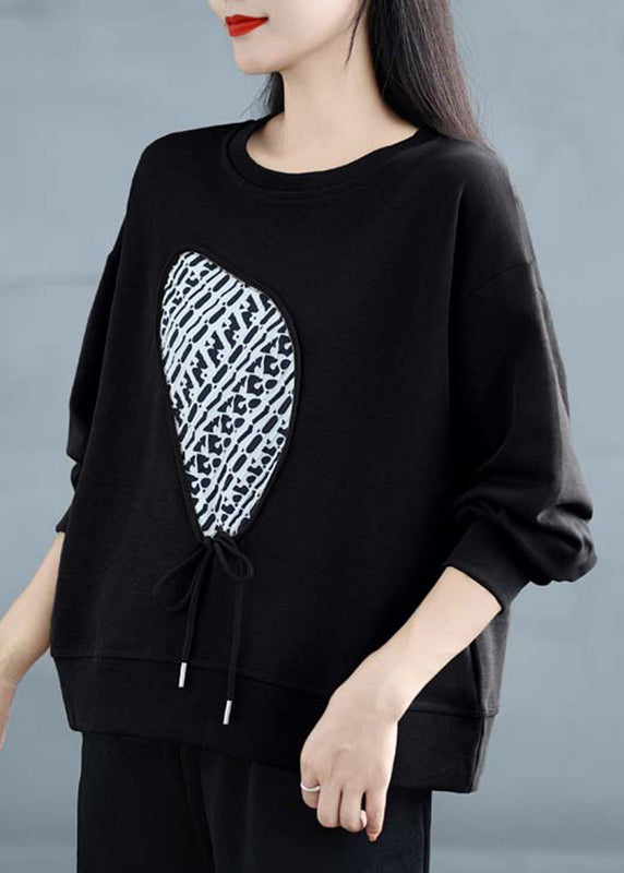 Black Tasseled Cotton Sweatshirts Top Spring