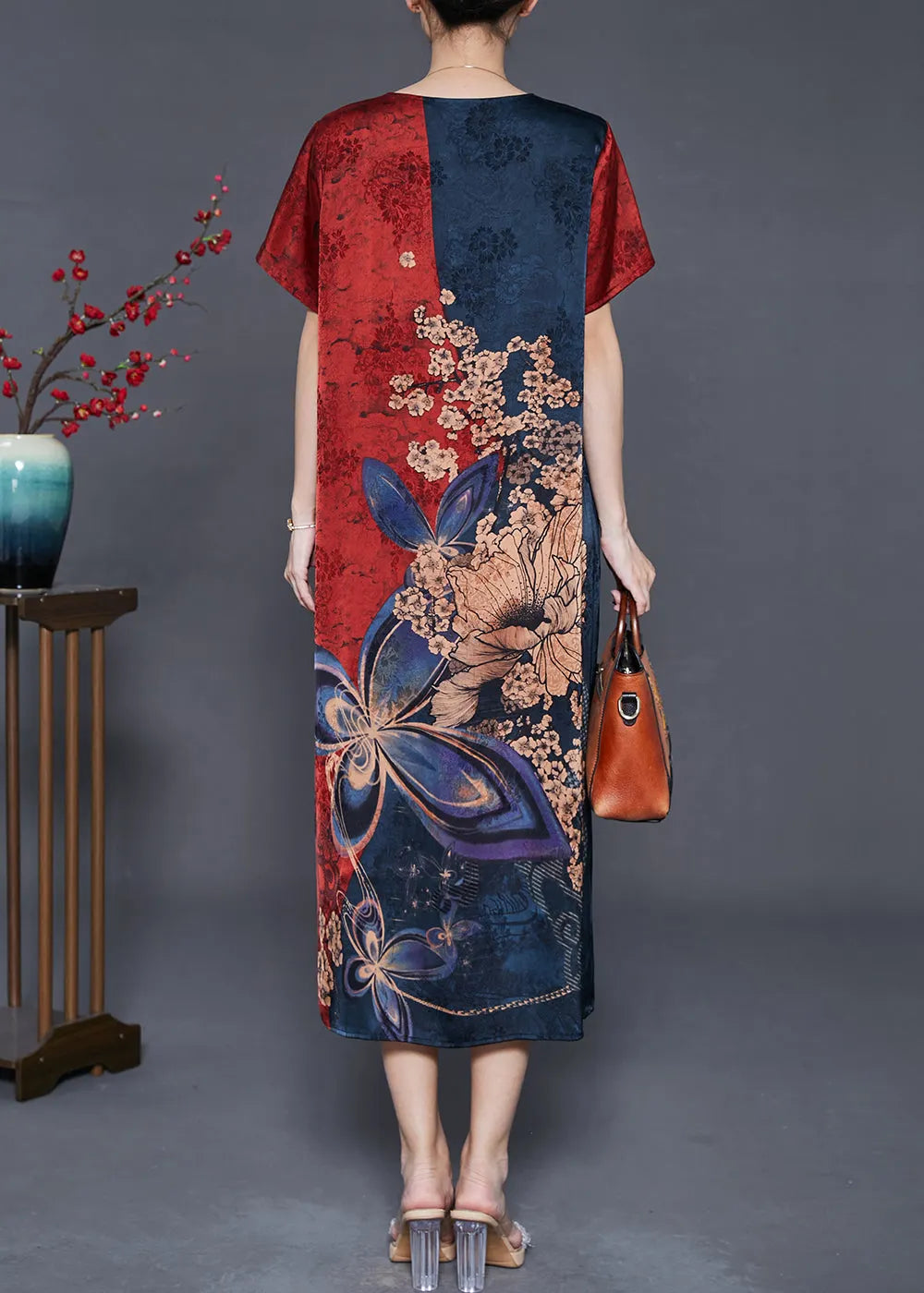 Stylish Mulberry Tasseled Print Silk Maxi Dresses Summer