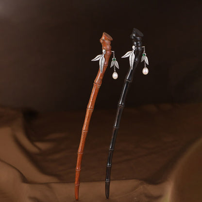 925 Sterling Silver Chinese Hairpin With Red Sandalwood and Ebony