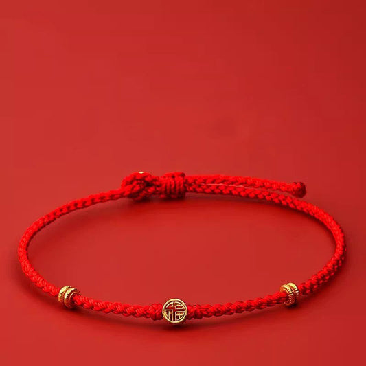 925 Sterling Silver Fu Character Red String Luck Bracelet