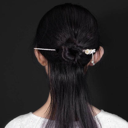 925 Sterling Silver Hetian White Jade Flower Blessing Chinese Hairpin