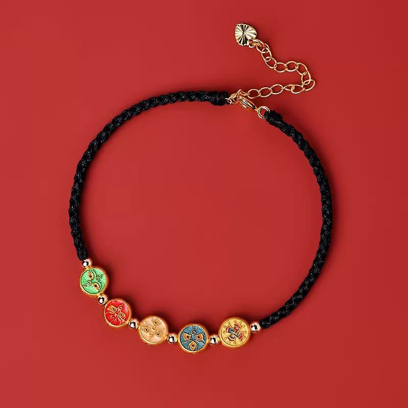 925 Sterling Silver Red String Bracelet | Five Ways God of Wealth Protection