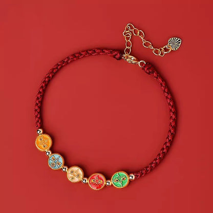 925 Sterling Silver Red String Bracelet | Five Ways God of Wealth Protection