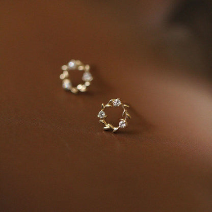 925 Sterling Silver Spiritual Earrings Tiny Wreath Blessing Flower