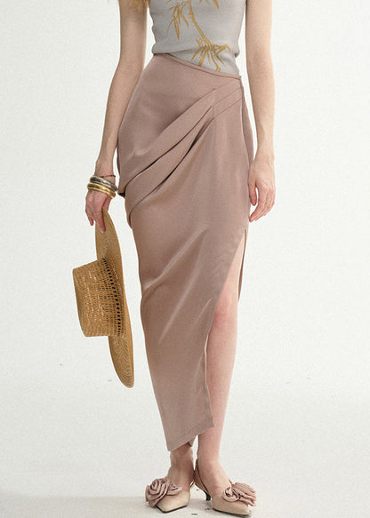 Lotus Root Starch Wrinkled Side Open Silk Skirts Summer