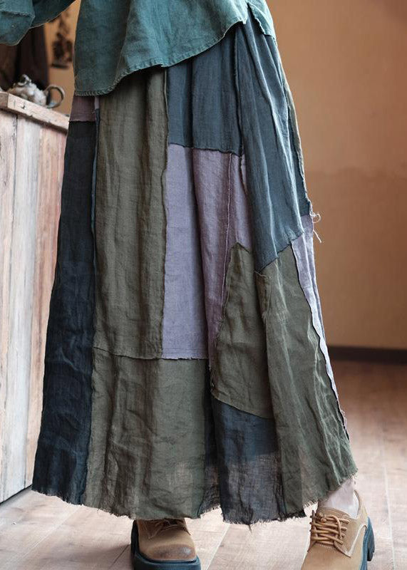Asymmetrical Patchwork Elastic Waist Linen a Line Skirt Summer