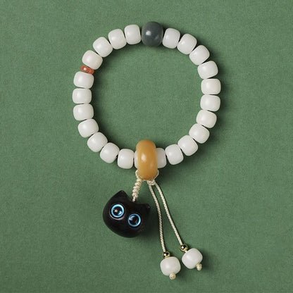 Buddha Stones Natural Bodhi Seed African Blackwood Cat Charm Peace Harmony Bracelet