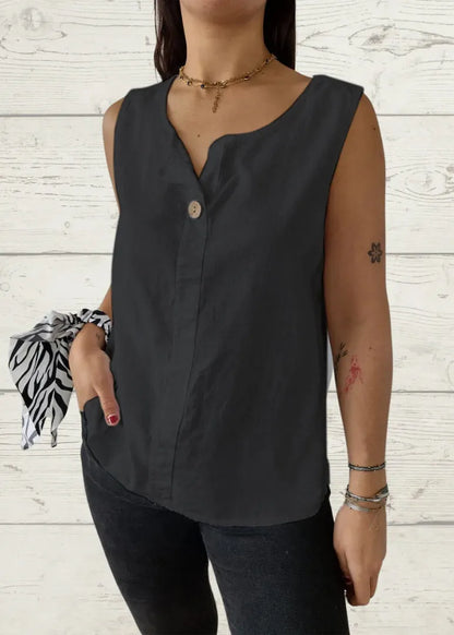 Simple White O Neck Loose Cotton T Shirts Top Sleeveless