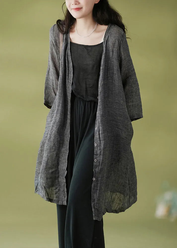 Dark Gray V Neck Button Patchwork Cotton Cardigans Fall