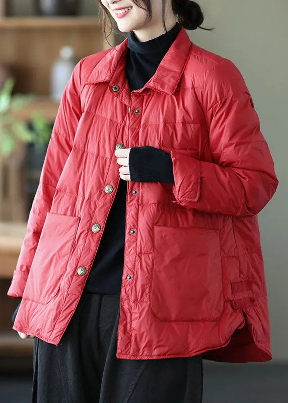 Khaki Button Loose Low High Design Winter Down Coats