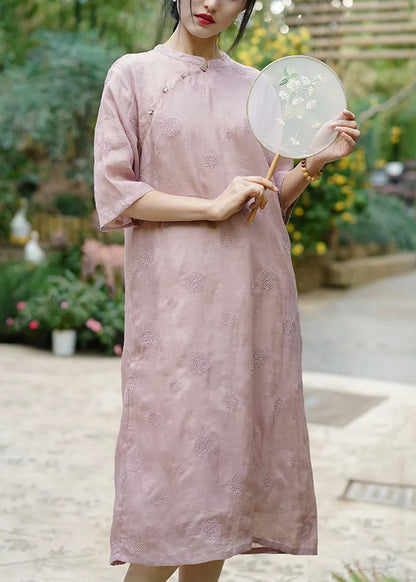 Original Design White Embroideried Linen Long Dresses Summer
