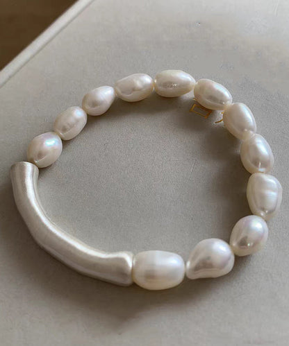 Stylish White 999 Silver Pearl Patchwork Elasticity Bracelet