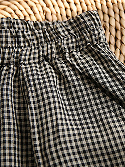 Hand-made Plaid Linen Wide Leg Pants