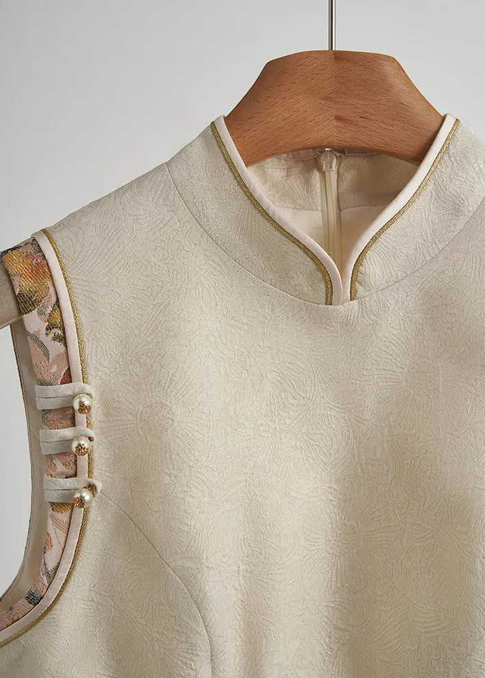 Beige Chinese Button Hollow Out Oriental Vests Fall