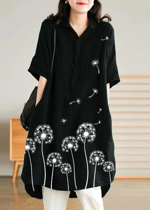 Jade Black Dandelion Linen Linen Shirt Dress
