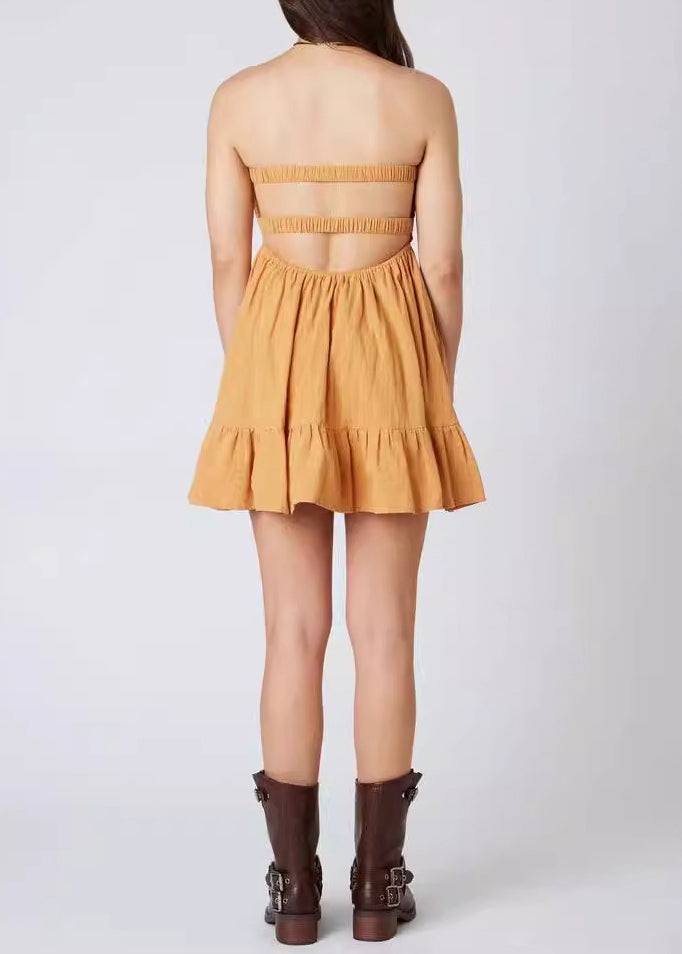 White Backless Hollow Out Cotton Strapless Dress