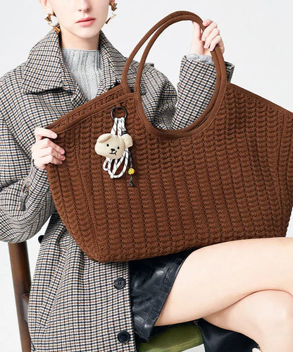 Classy Coffee Durable Large Capacity Knit Tote Handbag