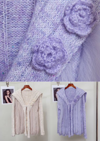 Oatmeal Patchwork Knit Winter Sweaters Fox Fur