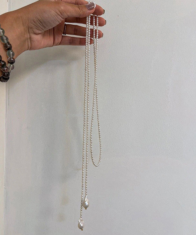 White Baroque Pearl Long Pendant Necklace