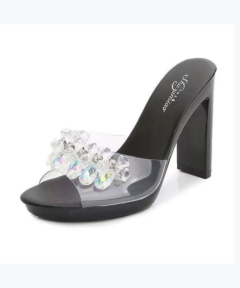 Chunky Heel Purple Slide Sandals Peep Toe